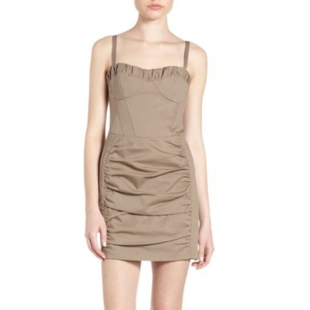 Nanette Lepore Khaki Ruched Sweetheart Bustier Mini Dress